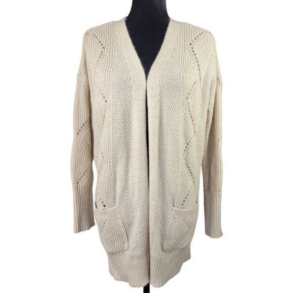 Pink Rose Woman’s Cream color open front knit cardigan size L - Picture 1 of 13